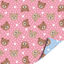 Cadeaupapier: Little Bear / Blauw-Roze (2m bij 70cm)