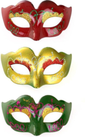Midi decoratie oogmasker rood, geel en groen met glitters