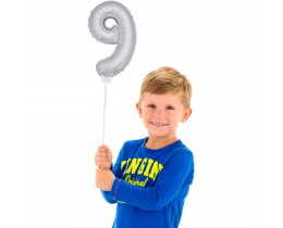 Folieballon cijfer mini: 9 zilver