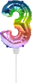 Folieballon cijfer mini: 3 regenboog
