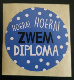 Sticker: Hoera! Hoera! zwemdiploma (blauw)