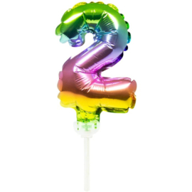 Folieballon Taart Topper Regenboog Cijfer 2