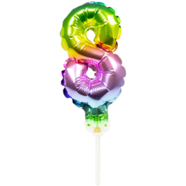 Folieballon Taart Topper Regenboog Cijfer 8