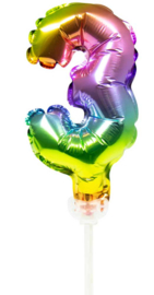 Folieballon Taart Topper Regenboog Cijfer 3