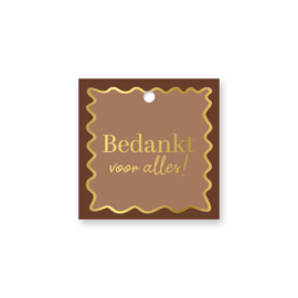 Cadeaulabel:  Bedankt voor alles! (mokka/goud)