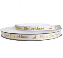 Satijn Lint: Fijne Sinterklaas wit/goud (1 meter)