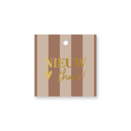 Cadeaulabel:  Nieuw thuis! (mokka/goud)