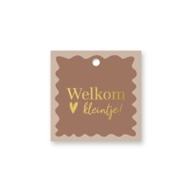 Cadeaulabel:  Welkom kleintje! (mokka/goud)