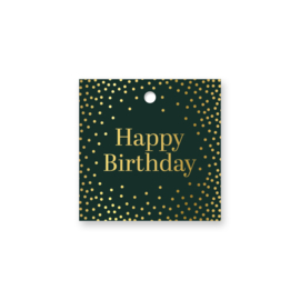 Cadeaulabel:  Happy Birthday (groen/goud)