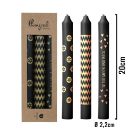 Kaarsen: To the moon... goud/zwart (set van 3)