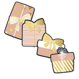 Stickerset: Cadeautjes goud/wit (4 varianten)