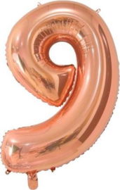 Folieballon nr: 9 roségoud (66cm)