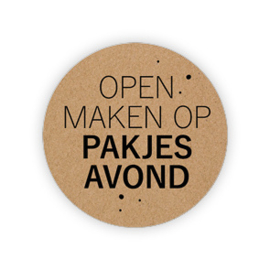 Sticker: Open maken op pakjesavond (kraft)