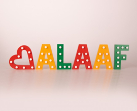 Set houten letters: ALAAF met licht 16.6 cm hoog