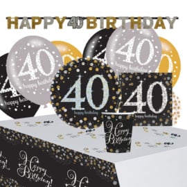 Amscan feestpakket Sparkling 40 jaar zwart/goud 41-delig