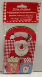 Cadeau tasjes met label per twee (kerstman en rendier)