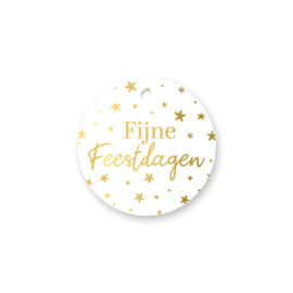 Cadeaulabel:  Fijne feestdagen + sterren (wit)