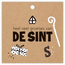 Cadeaulabel:  Heel veel groetjes van de Sint (dubbel kaartje)
