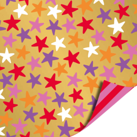Cadeaupapier: Stars gold/multicolor (1 meter)