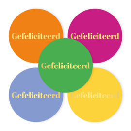 Stickerset: Gefeliciteerd div. kleuren (5 varianten)