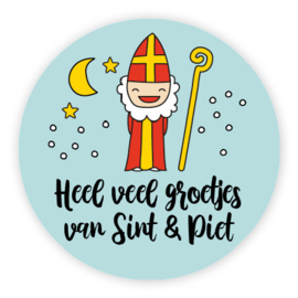 Sticker: Heel veel groetjes van Sint en Piet (ø35)