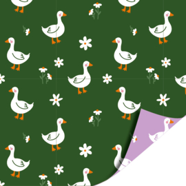 Cadeaupapier: Little Goose / lila-groen (2m bij 70cm)