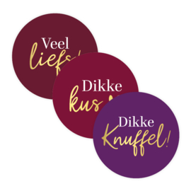Stickerset: Veel liefs/Dikke kus/knuffel (3 varianten)