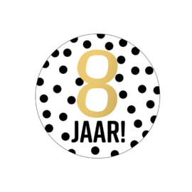 Sticker: 8 jaar (zwart stippen)