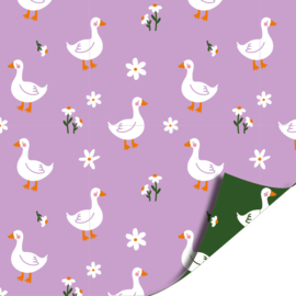 Cadeaupapier: Little Goose / lila-groen (2m bij 70cm)