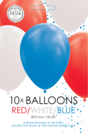 Rood wit blauw ballonnen (set van 10)