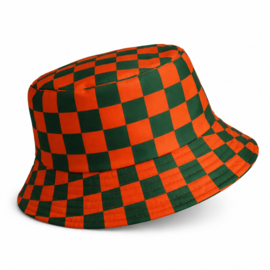 Vissershoed oranje/groen geblokt