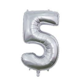 Folieballon nr: 5 zilver (66cm)