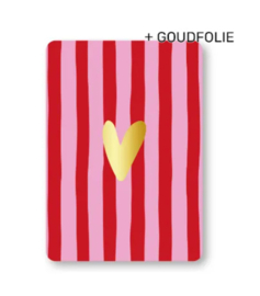 Ansichtkaart  : Hart goud (roze/rode strepen)