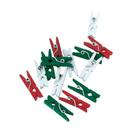 24 mini houten knijpers rood/wit/groen