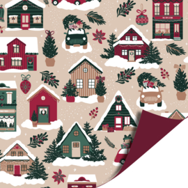Cadeaupapier: Kersthuisjes (1 meter)