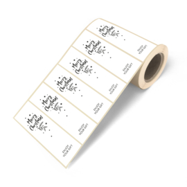 Sticker: Merry Christmas (wit, rechthoek)