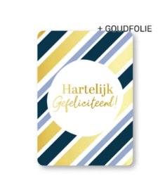 Ansichtkaart  : Hartelijk gefeliciteerd! (blauw/goud)