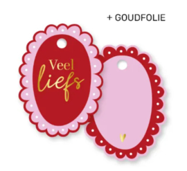 Cadeaulabel:  Veel liefs rood/roze