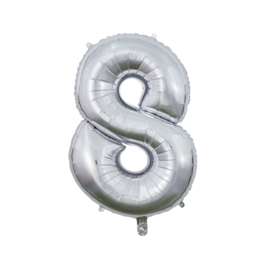 Folieballon nr: 8 zilver (66cm)