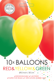 Ballonnen rood-geel-groen (10 stuks)