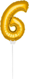 Folieballon cijfer mini: 6 goud.