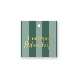 Cadeaulabel:  Heel veel beterschap! (groen/goud)