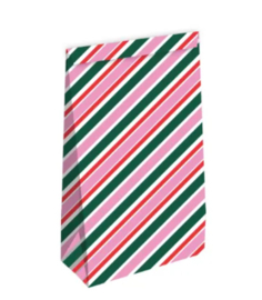 Kraft papieren zak M: Stripes roze/groen