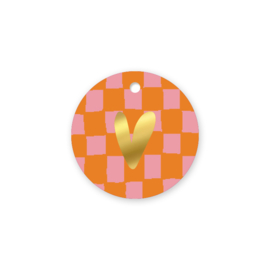Cadeaulabel: Gouden hart + handdraw grid (Oranje/Roze)
