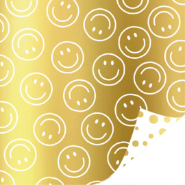 Cadeaupapier: Smiley Goud AZ Confetti Feest (1 meter)