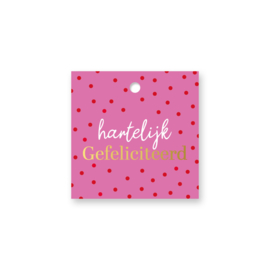 Cadeaulabel:  Hartelijk gefeliciteerd (roze)