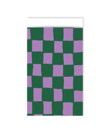 Cadeauzakje 7 x 13cm: Handdraw grid Green/Purple