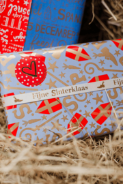Satijn Lint: Fijne Sinterklaas wit/goud (1 meter)