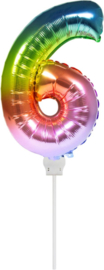 Folieballon Taart Topper Regenboog Cijfer 6
