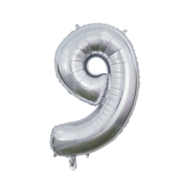 Folieballon nr: 9 zilver (66cm)